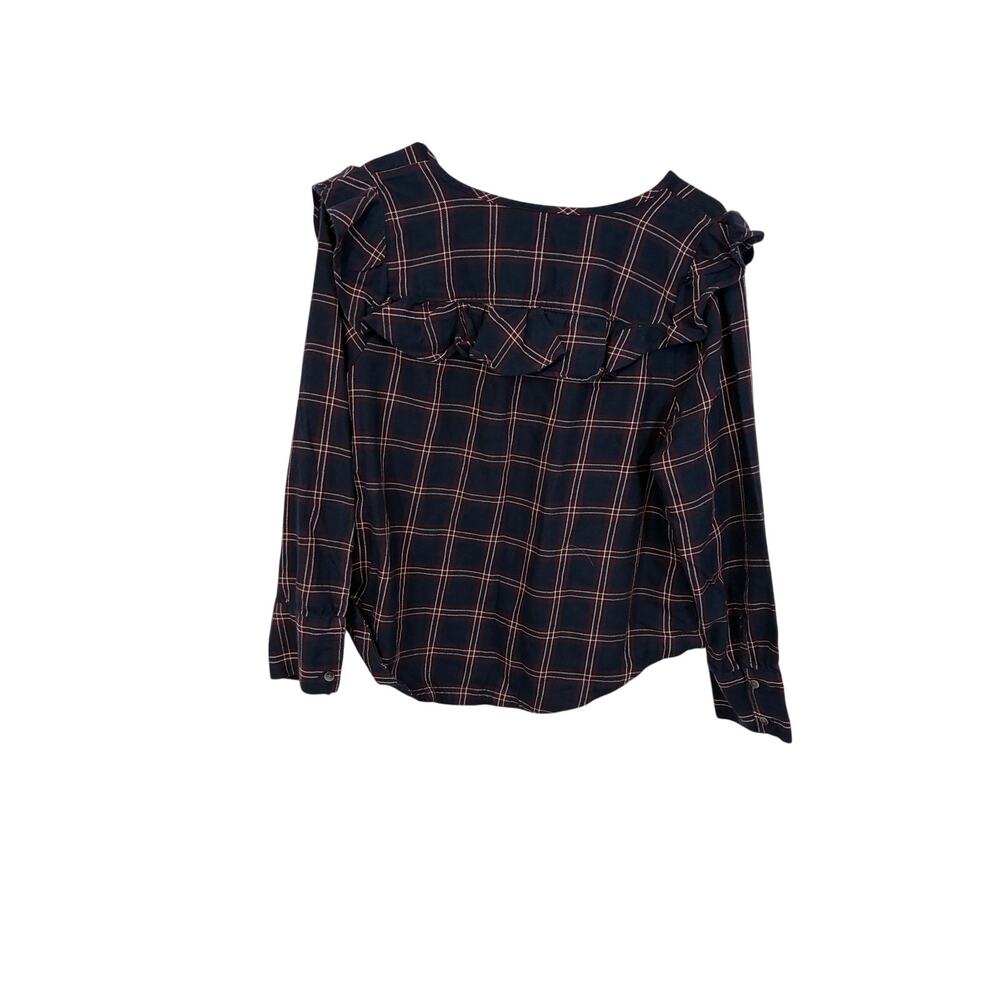 Madwell Real Comfort Cotton Plaid Ruffle Blouse Long Sleeve Split Neck Check M - Picture 4 of 4